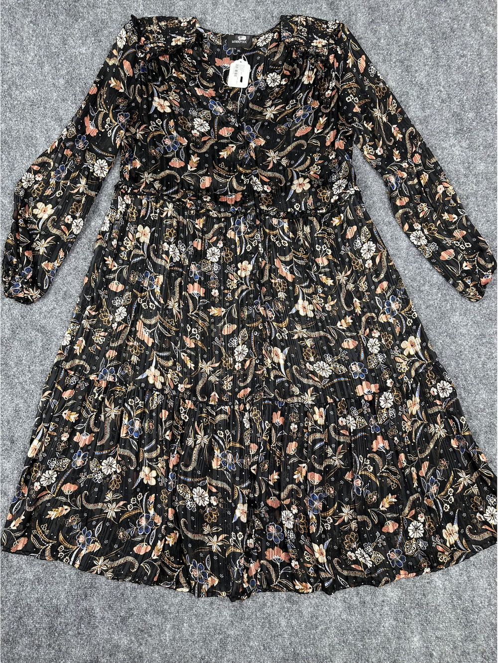 Mango Long Sleeve Floral Print Midi Dress